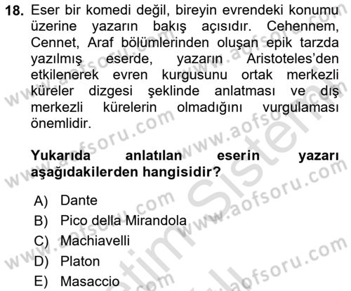 Kültür Tarihi Dersi 2025 - 2026 Yılı (Vize) Ara Sınav Soruları 18. Soru