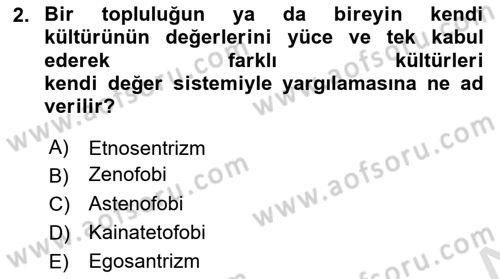 Kültür Tarihi Dersi 2025 - 2026 Yılı (Vize) Ara Sınav Soruları 2. Soru