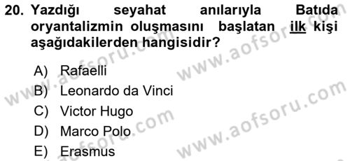 Kültür Tarihi Dersi 2025 - 2026 Yılı (Vize) Ara Sınav Soruları 20. Soru