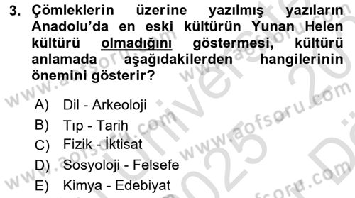 Kültür Tarihi Dersi 2025 - 2026 Yılı (Vize) Ara Sınav Soruları 3. Soru