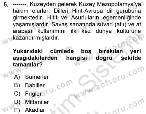 Kültür Tarihi Dersi 2025 - 2026 Yılı (Vize) Ara Sınav Soruları 5. Soru