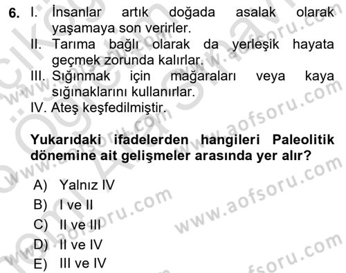 Kültür Tarihi Dersi 2025 - 2026 Yılı (Vize) Ara Sınav Soruları 6. Soru