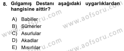 Kültür Tarihi Dersi 2025 - 2026 Yılı (Vize) Ara Sınav Soruları 8. Soru