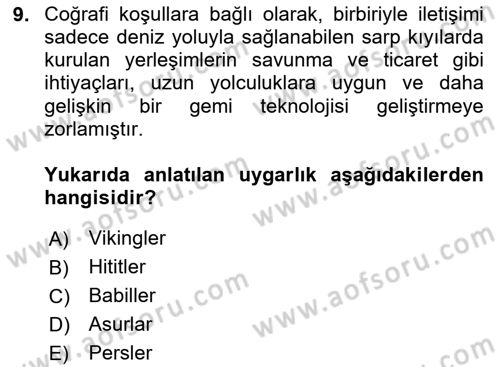 Kültür Tarihi Dersi 2025 - 2026 Yılı (Vize) Ara Sınav Soruları 9. Soru