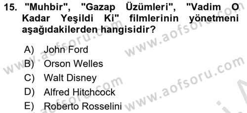Kültür Tarihi Dersi 2025 - 2026 Yılı (Final) Dönem Sonu Sınav Soruları 15. Soru