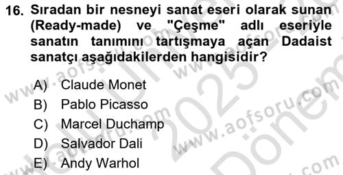 Kültür Tarihi Dersi 2025 - 2026 Yılı (Final) Dönem Sonu Sınav Soruları 16. Soru