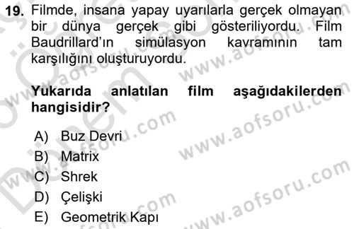 Kültür Tarihi Dersi 2025 - 2026 Yılı (Final) Dönem Sonu Sınav Soruları 19. Soru
