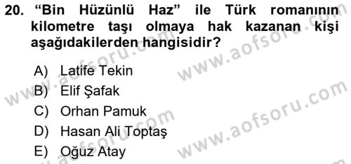 Kültür Tarihi Dersi 2025 - 2026 Yılı (Final) Dönem Sonu Sınav Soruları 20. Soru