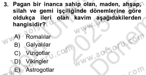 Kültür Tarihi Dersi 2025 - 2026 Yılı (Final) Dönem Sonu Sınav Soruları 3. Soru