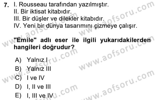 Kültür Tarihi Dersi 2025 - 2026 Yılı (Final) Dönem Sonu Sınav Soruları 7. Soru