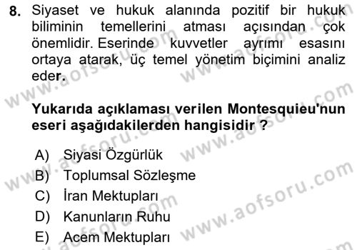 Kültür Tarihi Dersi 2025 - 2026 Yılı (Final) Dönem Sonu Sınav Soruları 8. Soru