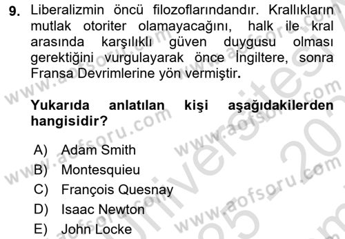 Kültür Tarihi Dersi 2025 - 2026 Yılı (Final) Dönem Sonu Sınav Soruları 9. Soru