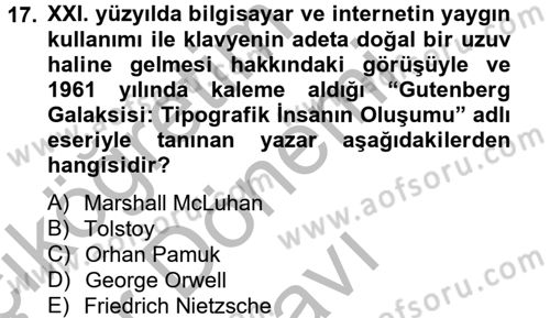 Görsel Kültür Dersi 2012 - 2013 Yılı (Final) Dönem Sonu Sınav Soruları 17. Soru
