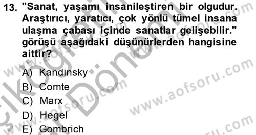 Görsel Kültür Dersi 2014 - 2015 Yılı (Vize) Ara Sınav Soruları 13. Soru