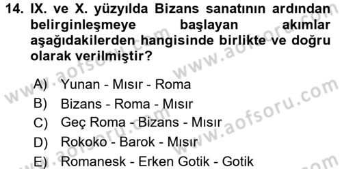 Görsel Kültür Dersi 2015 - 2016 Yılı (Vize) Ara Sınav Soruları 14. Soru