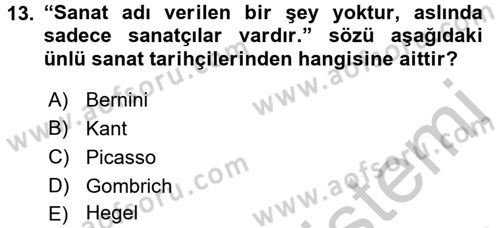 Görsel Kültür Dersi 2016 - 2017 Yılı (Vize) Ara Sınav Soruları 13. Soru