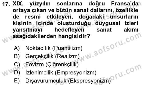 Görsel Kültür Dersi 2016 - 2017 Yılı (Vize) Ara Sınav Soruları 17. Soru