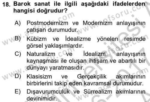 Görsel Kültür Dersi 2016 - 2017 Yılı (Vize) Ara Sınav Soruları 18. Soru