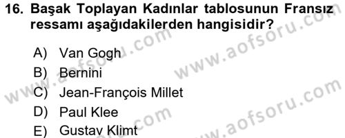 Görsel Kültür Dersi 2017 - 2018 Yılı (Vize) Ara Sınav Soruları 16. Soru