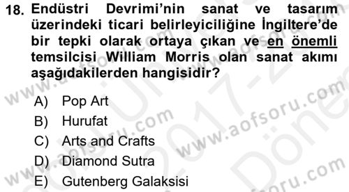 Görsel Kültür Dersi 2017 - 2018 Yılı (Final) Dönem Sonu Sınav Soruları 18. Soru