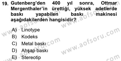 Görsel Kültür Dersi 2017 - 2018 Yılı (Final) Dönem Sonu Sınav Soruları 19. Soru