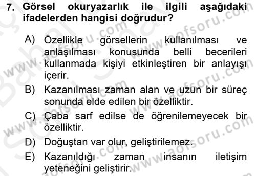 Görsel Kültür Dersi 2017 - 2018 Yılı (Final) Dönem Sonu Sınav Soruları 7. Soru