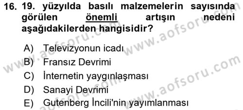 Görsel Kültür Dersi 2018 - 2019 Yılı (Final) Dönem Sonu Sınav Soruları 16. Soru