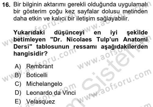Görsel Kültür Dersi 2020 - 2021 Yılı Yaz Okulu Sınav Soruları 16. Soru