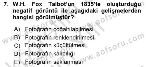 Görsel Kültür Dersi 2020 - 2021 Yılı Yaz Okulu Sınav Soruları 7. Soru