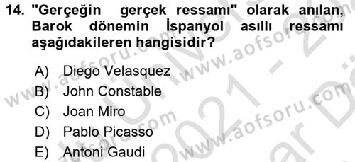 Görsel Kültür Dersi 2021 - 2022 Yılı (Vize) Ara Sınav Soruları 14. Soru