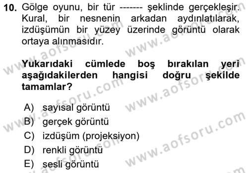 Görsel Kültür Dersi 2021 - 2022 Yılı (Final) Dönem Sonu Sınav Soruları 10. Soru