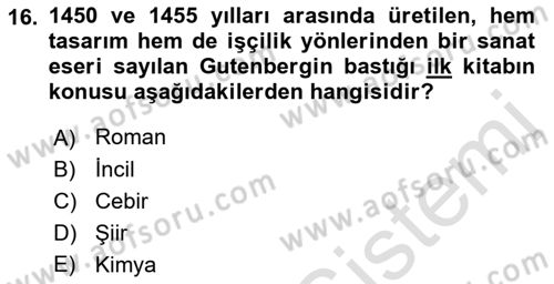 Görsel Kültür Dersi 2021 - 2022 Yılı (Final) Dönem Sonu Sınav Soruları 16. Soru