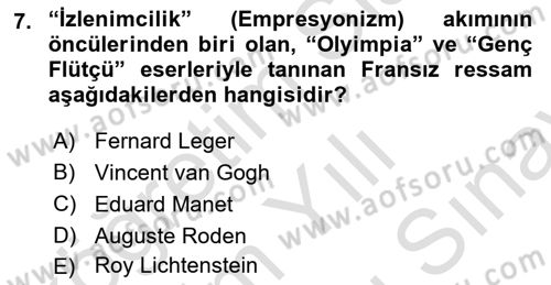 Görsel Kültür Dersi 2021 - 2022 Yılı (Final) Dönem Sonu Sınav Soruları 7. Soru