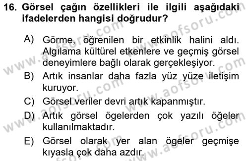 Görsel Kültür Dersi 2021 - 2022 Yılı Yaz Okulu Sınav Soruları 16. Soru