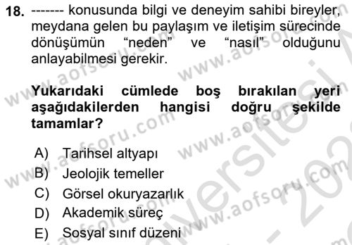 Görsel Kültür Dersi 2021 - 2022 Yılı Yaz Okulu Sınav Soruları 18. Soru