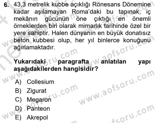 Görsel Kültür Dersi 2023 - 2024 Yılı (Vize) Ara Sınav Soruları 6. Soru