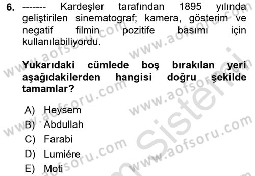 Görsel Kültür Dersi 2023 - 2024 Yılı (Final) Dönem Sonu Sınav Soruları 6. Soru
