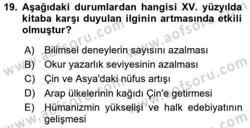 Görsel Kültür Dersi 2023 - 2024 Yılı Yaz Okulu Sınav Soruları 19. Soru