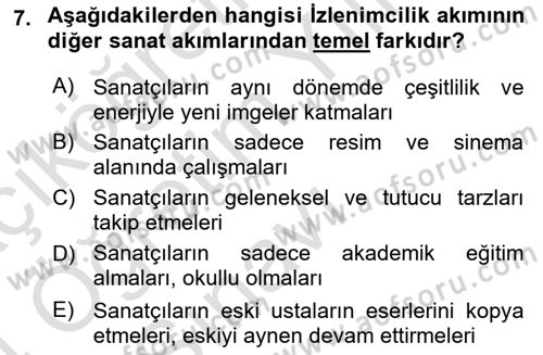 Görsel Kültür Dersi 2023 - 2024 Yılı Yaz Okulu Sınav Soruları 7. Soru