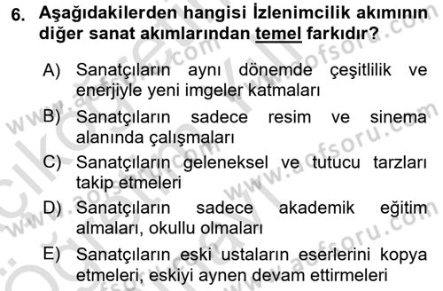 Görsel Kültür Dersi 2024 - 2025 Yılı Yaz Okulu Sınav Soruları 6. Soru