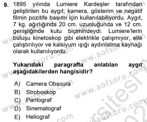 Görsel Kültür Dersi 2024 - 2025 Yılı Yaz Okulu Sınav Soruları 9. Soru