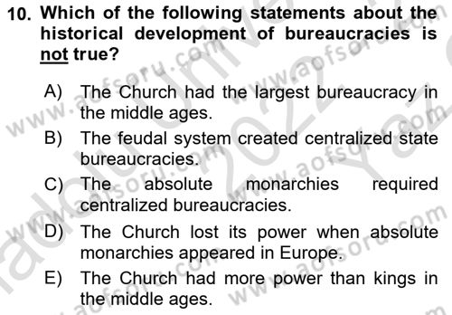 Introduction To Public Administration Dersi 2022 - 2023 Yılı Yaz Okulu Sınav Soruları 10. Soru