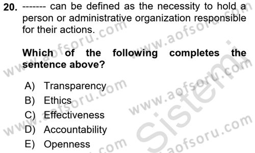 Introduction To Public Administration Dersi 2022 - 2023 Yılı Yaz Okulu Sınav Soruları 20. Soru