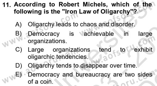 Introduction To Public Administration Dersi 2023 - 2024 Yılı (Vize) Ara Sınav Soruları 11. Soru