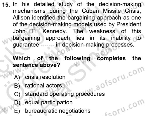 Introduction To Public Administration Dersi 2023 - 2024 Yılı (Vize) Ara Sınav Soruları 15. Soru