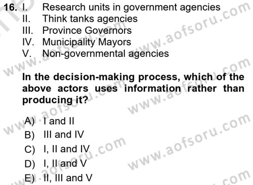 Introduction To Public Administration Dersi 2023 - 2024 Yılı (Vize) Ara Sınav Soruları 16. Soru