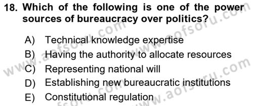 Introduction To Public Administration Dersi 2023 - 2024 Yılı (Vize) Ara Sınav Soruları 18. Soru