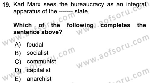 Introduction To Public Administration Dersi 2023 - 2024 Yılı (Vize) Ara Sınav Soruları 19. Soru