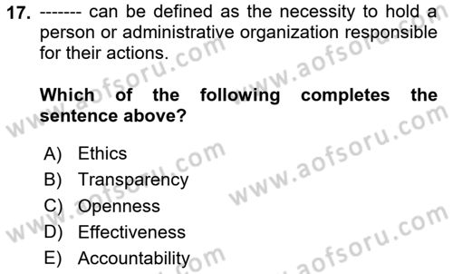 Introduction To Public Administration Dersi 2023 - 2024 Yılı Yaz Okulu Sınav Soruları 17. Soru