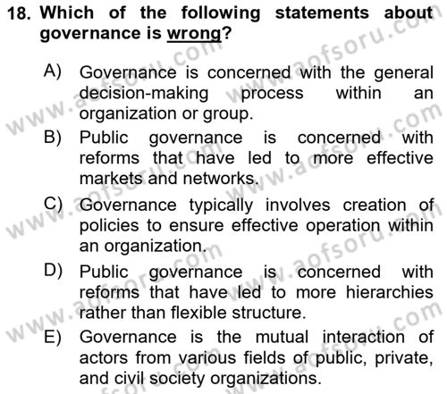 Introduction To Public Administration Dersi 2023 - 2024 Yılı Yaz Okulu Sınav Soruları 18. Soru